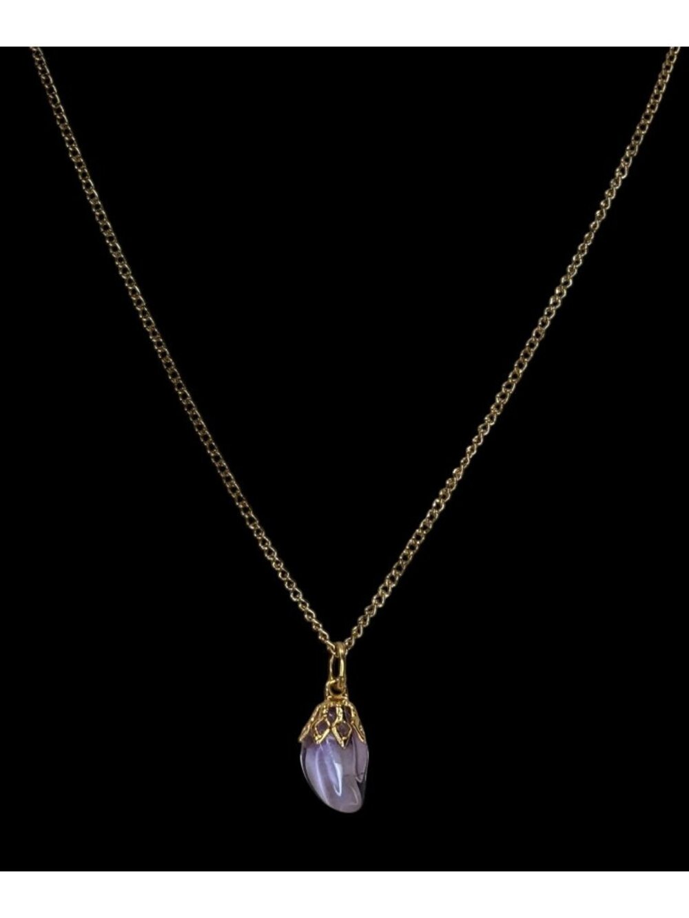 Fairycore Whimsigoth Boho Purple Crystal Drop Pendant Gold Tone Necklace